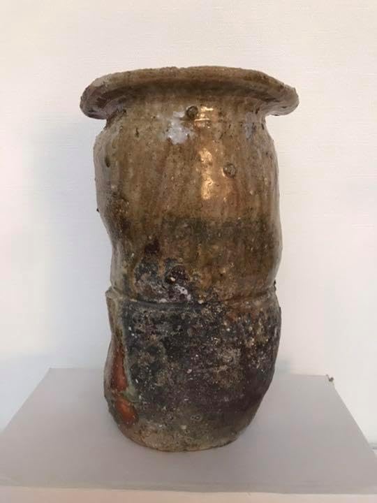 寺垣外窯　杉本貞光作　信楽　花入　共箱(在銘、作家物、花瓶)備前焼　本物保証 寺垣外窯 杉本貞光作 信楽 花入 共箱(在銘、作家物、花瓶)備前焼