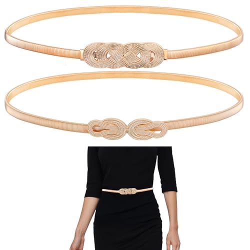 Gold Belt Women Dresses Waist Belt Stretch Waist Skinny Belts Fashion Fancy Cinch Belts Bling Elastic Metal Waistband Chain for Dress Formal Clothes Saree Robe Decorative Wedding Accessories Halloween