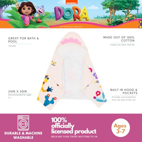 Image of Dora The Explorer Kids Super Soft Bath /Pool /Beach Soft Cotton Terry Hooded Towel Wrap, 24 in x 50 in, (Officially Licensed Product) by Franco