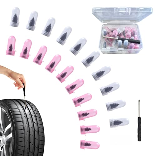 KORVETT 21PC Tire Repair Rubber Screws Kit,Screw in Tire Repair Plugs with Screwdriver,Self Repairing Tire for Car, Motorcycle, Truck, Tractor,Vacuum Tire Puncture Repair Plugs