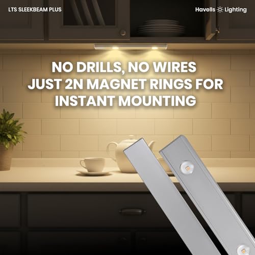 Image of Havells SLEEKBEAM Plus 260MM 1.5W Rechargeable Motion Sensor LED Light for Wardrobe, Closet, Cabinet, Kitchen, Under Stairs, Drawer, Shelf, Garage, Quick Magnetic Self Installation| Type-C Charging
