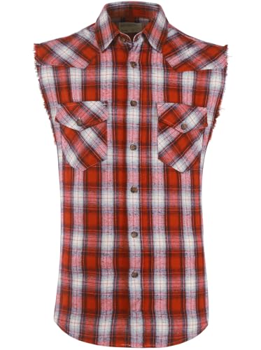 NUTEXROL Men's Casual Flannel Plaid Shirt Sleeveless Plus Si