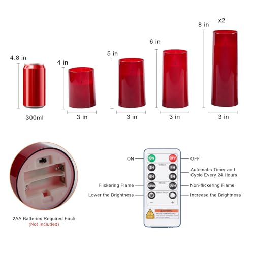 Image of Raycare Battery Operated Flameless Pillar Candles with Remote Timer, Red