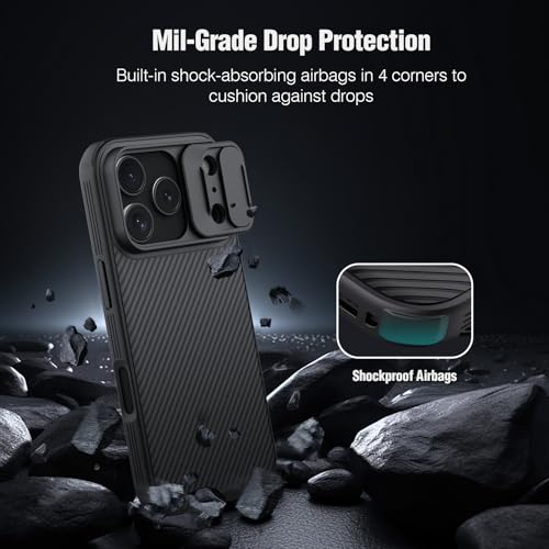 Image of Nillkin Camshield Case for iPhone 17 Pro / 18 Pro Case, [Built-in Dual Camera Cover][Slim Profile] [Military Grade Drop Protection] Shockproof Bumper iPhone 17 Pro Case 6.3 inch 2025 Black