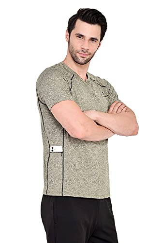 Jawster Men’s Sports Mobile Pocket Tshirt Polyester Slim Fit Workout Activewear Fitness Gym & Running Quick Dry