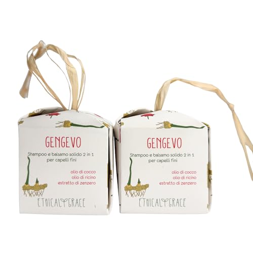 Ethical Grace - Gengevo - Shampoo e Balsamo Solido 2 in 1 Vegano Naturale per avere Capelli Voluminosi e Leggeri con Estratto di Zenzero, Olio di Cocco, Olio di Ricino e Proteine del Grano 90 gr