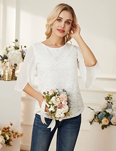 Grace Karin Women's Casual Lace Blouse Tops Half Ruffle Sleeve Ivory #TOP5