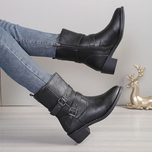 Bottes de combat en cuir souple pour femmes finitions sangle à boucle