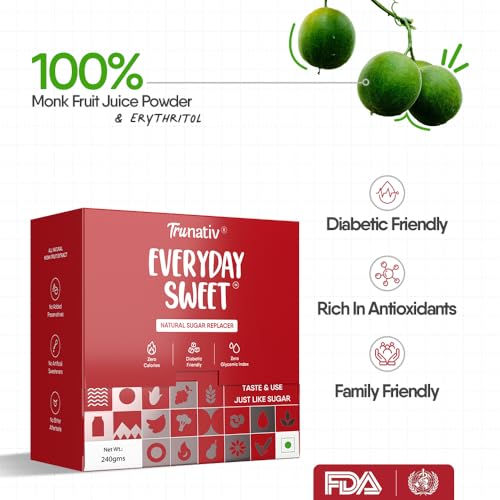 Image of Trunativ Everyday Sweet | Monkfruit Sweetener Powder Loose Sugar Like Sweetener | Zero-Calorie Sugar Substitute | 1:1 Sugar Replacer for Cooking & Baking | Keto & Diabetic Friendly | 900g (Pack of 1)