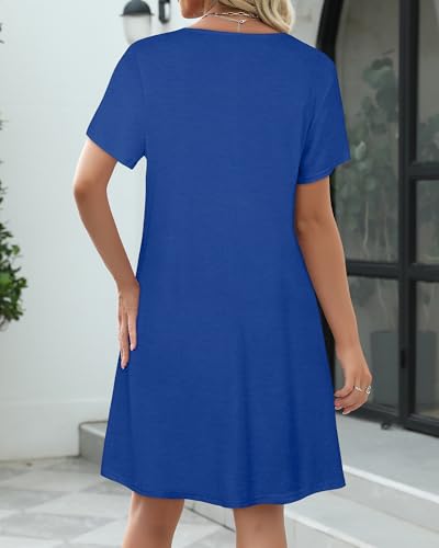 Image of CHICGAL Summer Dresses for Women V Neck Short Sleeve Casual Loose T Shirt Sundress Beach Cover Ups with Pockets 2026