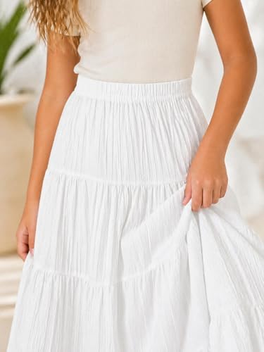 Image of Girls Tiered Maxi Skirt Boho Flowy Peasant Long Skirt for Kid 7-14