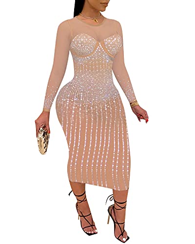 Image of PORRCEY Sexy Elegant Rhinestone Party Club Night Formal Dress for Women