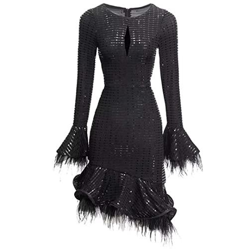 Robe de soirée sexy noire en XL avec de magnifiques manches évasées pour femme