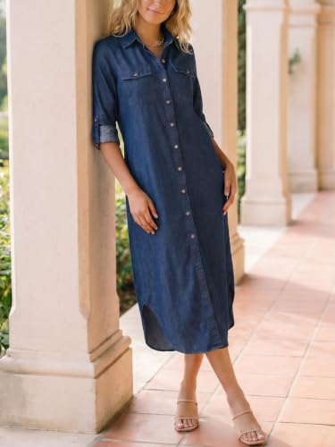 Image of Kuraki Women's Casual Print Button Front Maxi Shirt Dress