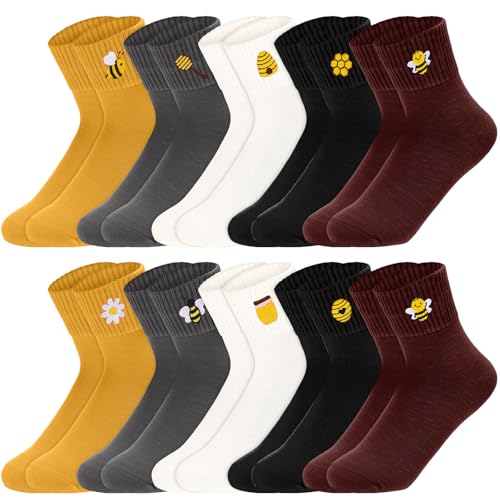 Image of Eurzom 10 Pairs Socks Womens Crew Elastic Ankle Length Cotton Socks Aesthetic Cute Lightweight Low Cut Gifts for Women