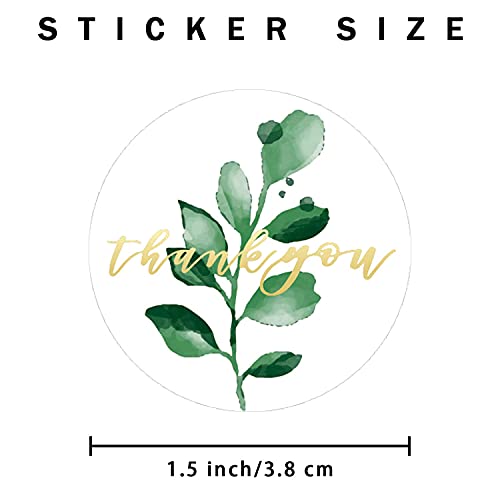 Thank You Label Sticker 1.5" Round, 500 Labels Per Roll, Thank You Sticker For Birthday, Wedding, Gift, Bridal Shower Gold .The Poster Pattern Is Two Different Leaves. Golden Font. #TOP2