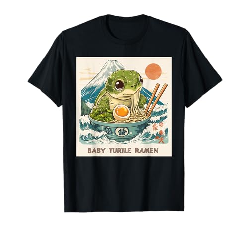 Ocean Japanese Wave Art Monte Fuji Baby Turtle Ramen Camiseta