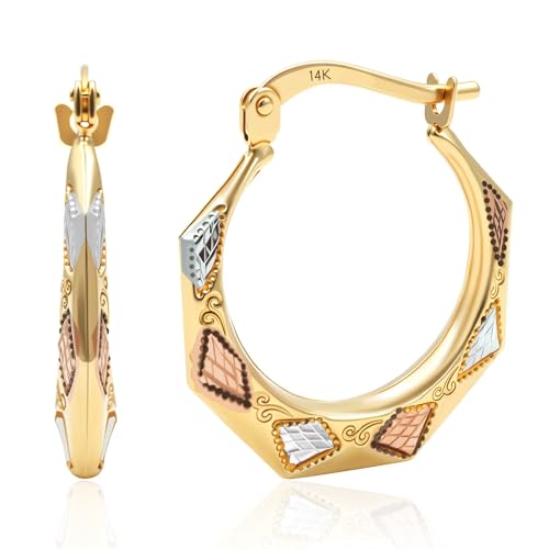 Solid 14K Three-Tone Gold Hoop Earrings for Women | Hypoallergenic 14K Gold Hoops in Multiple Styles | Anti-Tarnishing Tri Color Gold Earrings by MAX + STONE