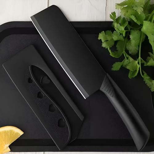 Image of SKYTONE Knife Set of 3 with Cover, Stainless Steel Knives for Kitchen| Sharp Edge Cutting Chef Knifes for Chopping Vegetables, Fruits, Multipurpose Knife, Kitchen Tools (Black Pack of 3)