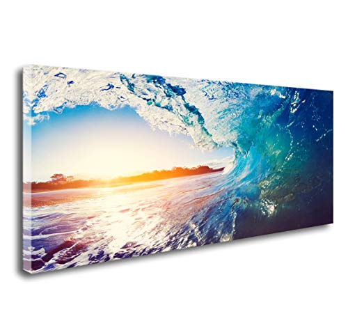 DZL Art S74175 Blue Ocean Wave Sunrise Wall Art Canvas Prints Painting Ready to Hang for Living Room Bedroom Decor Office Wall Decor Home Decoration