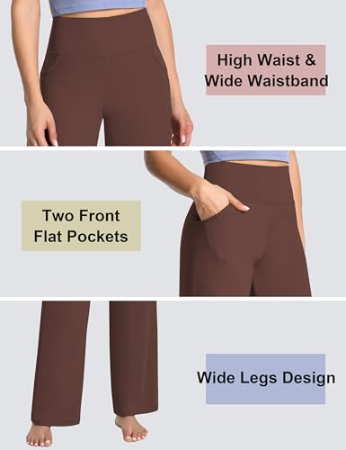 Image of BUBBLELIME Women High Waist Wide Legs Yoga Pants Loose Sweatpants Pockets | 29 inch /31 inch /33 inch /35 inch /37 inchInseam,2 Styles / Dress /Basic,Lounge,Comfy,Stretch Casual Work