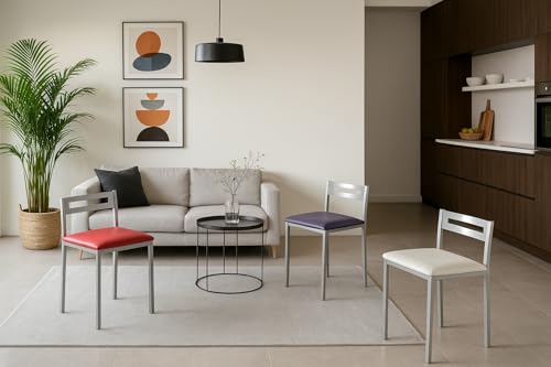 MOMMA HOME Taburetes de Cocina - Pack 2 Taburetes de Cocina, Banquetas, Taburete Bar, Material Metal/Ecopiel, MOLI, Medidas 34x34x65cm (Beige/Plata) - imagen 9