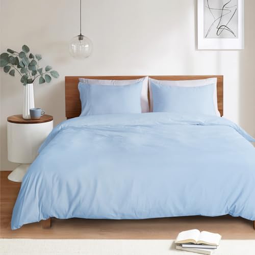 Image of Mejoroom Light Blue Duvet Cover Queen Size - Queen Duvet Cover Set - Soft and Breathable Comforter Cover with Zipper Closure, 3Pieces, 1 Duvet Cover (90x90) and 2 Pillow Cases(20x26)