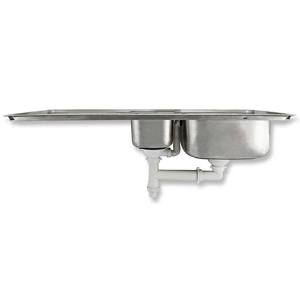 Fregadero de Cocina 1 Seno+Escurridor Sobre Encimera en Acero Inoxidable 105x50cm con Grifo Padstow+Kit para Drenaje y Fontanería GRATIS Lavaplatos Pila Cocina 1 Seno+ Escurridor para Lavar Platos