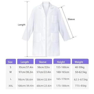 Voarge Camice Bianco da Laboratorio Medico Lavoro, Laboratorio Chimico per Studente Scuola Infermiera Cosplay Lavoro Abbigliamento (S)