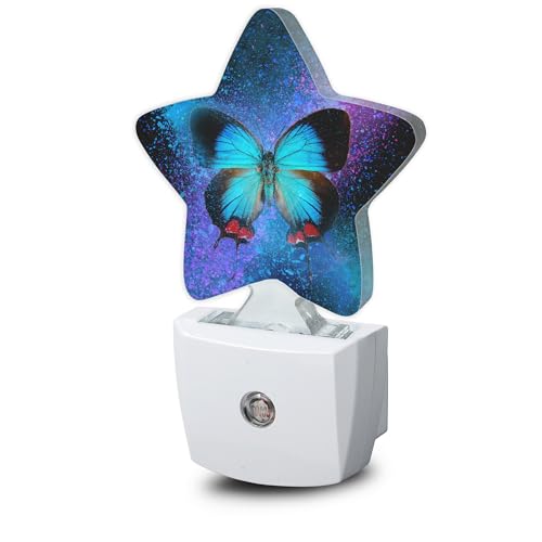 Image of Blue Butterfly Night Light,Dusk to Dawn Smart Sensor Nightlight for Bedroom Bathroom Kitchen Hallway Stairs Hallway,Plug-in,Energy Efficient Decor Desk Lamp Gifts