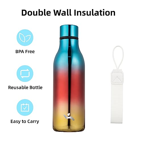 Image of Konokyo Insulated Water Bottle with Strap,18 oz Double Wall Stainless Steel Vacuum Bottles Metal Water Flask,Caribbean Sunrise