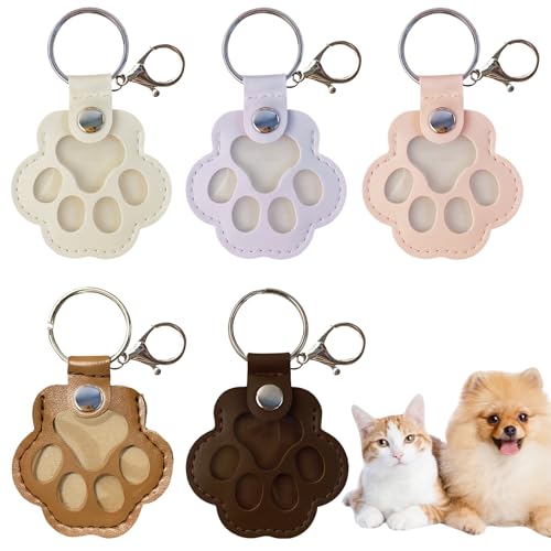 AYNKH 5PCS Porte-Clés Personnalisé avec Peluche de Chien, Souvenir de Votre Animal, Cadeau Commémoratif avec Pendentif en Cuir en Forme de Patte pour Chats et Chiens