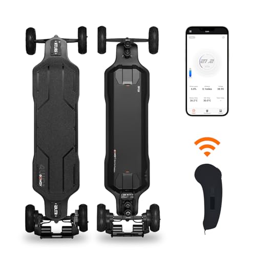 Exway Atlas Carbon-2WD All-Terrain Electric Skateboards, All-Weather Pneumatic Tires, Top Speed of 30 Mph, 19miles Range, IP55 Waterproof, 780 LBS Max Load, Electric Longboard for Adults