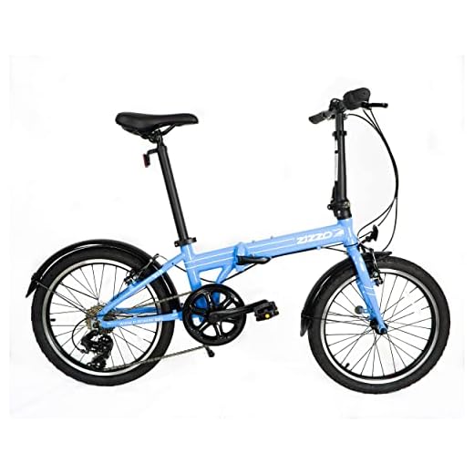 Zizzo Via 20” Folding Bike-Lightweight Aluminum Frame Genuine Shimano 7-Speed 26lb (Light Blue)