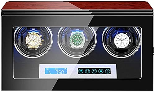 Estuche bobinador de relojes de lujo para tres piezas con iluminación LED y panel LCD