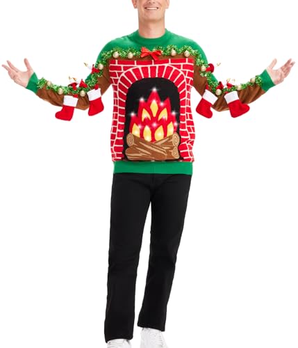 Tipsy Elves Light Up Ugly Christmas Sweaters for Men - Funny Holiday Pullover with LED Lights for Winter Gatherings