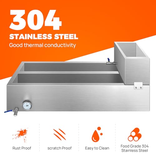 Image of 48x24x18.5 Inch Maple Syrup Evaporator Pan, 304 Stainless Steel with 2 Valves & 1 Thermometer & 1 Divided Pan for Efficient Boiling