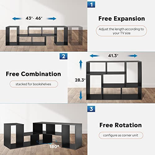 Image of DEVAISE TV Stand, Deformable TV Stand up to 75 Inch TV, Modern Entertainment Center with 3 Pieces Cabinets, Gaming Media TV Console for Living Room, Bedroom, Black