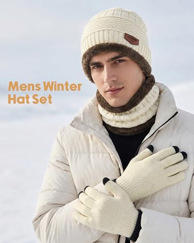 Image of Loritta Winter Hats for Men, 3 PCS Fleece Beanie Scarf Gloves Set