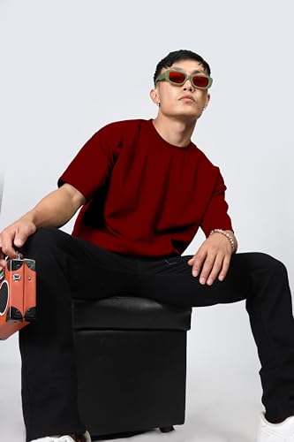 Image of SHODOX Men Oversized T Shirt Solid Dotted Design | Round Neck Loose Fit Drop Shoulder Casual T-Shirt for Men