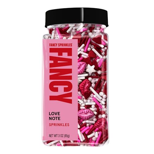Image of Fancy Sprinkles Limited Edition V-Day Love Note Sprinkles Non-Pareils Pink and Red Dessert Decorating, Real Sugar, Edible Glitter, For Ice Cream, Cookies, Cakes and Cupcakes (0.5c)