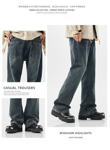 Jeans Pants Trousers Denim Spring and Autumn Micro Horn Deep Color High Street Trendy Men's Pull Floor3
