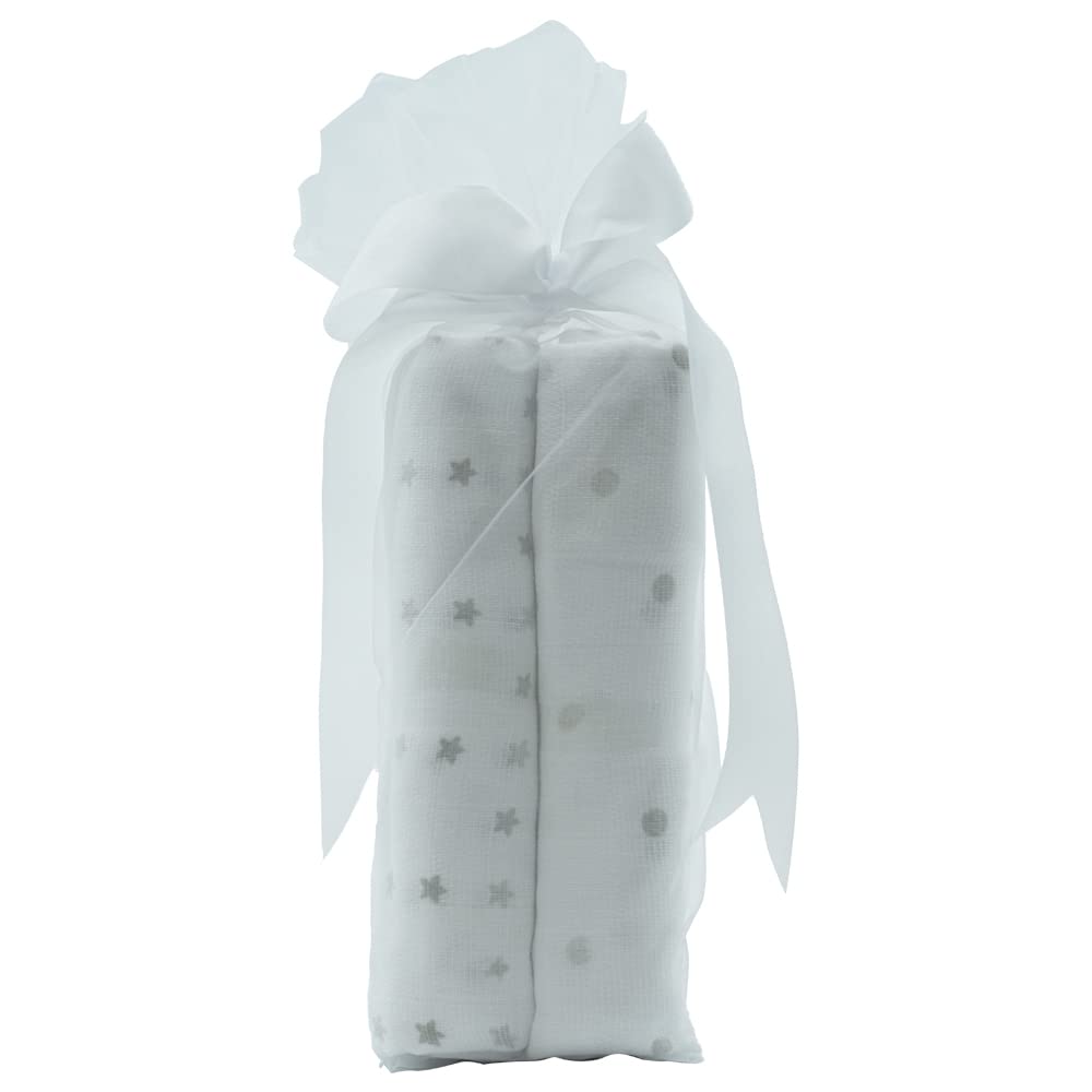 Regalos Originales para Bebés Recién Nacidos | Babero bordado con interior plastificado (Babero + 2 Muselinas | Gris) | BebeDeParis