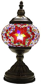 SUFI Mosaic Desk Lamp Handmade Turkish Moroccan Glass Table Desk Bedside Lamp Light Vintage Stained Glass (Red)