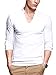 iLoveSIA Mens T-Shirts Long Sleeves Cotton Slim V-Neck Casual Shirt White S Fit Chest 36"-36.8"