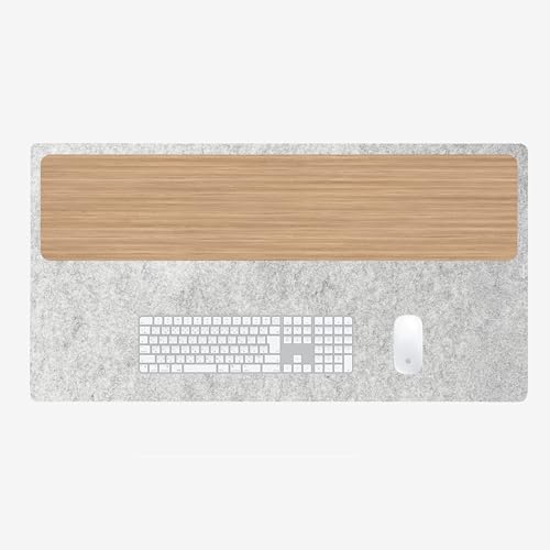 amesoba さらさら質感 ウール デスクマット 羊毛 天然素材 チクチク低減版 厚さ4mm (ホワイトグレー, 55cm×110cm)