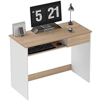 HOMCOM 100cm Compact Computer Desk with Keyboard Tray, Home Office Desk with Drawer for Bedroom Study, Oak