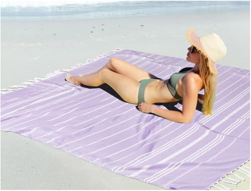 Vikumond Turkish Beach Towel Blanket Oversized 85x75 Inch Quick Dry Purple