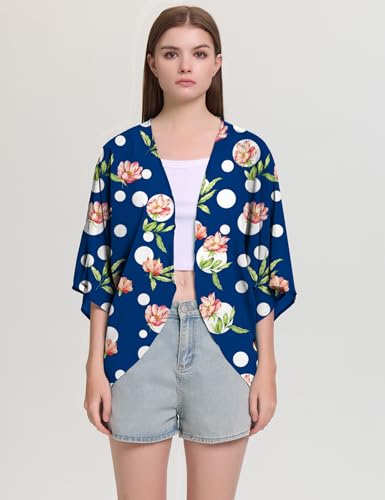 Image of Chunoy Women Floral Beach Wear Cover Up Chiffon Kimono Cardigan Open Front Blouse Top