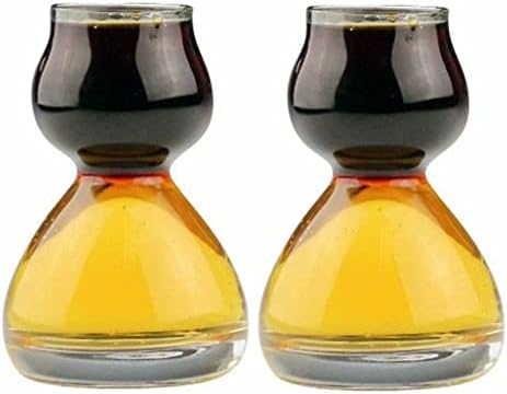 QUAFFER Double Bubble Layered Shot Glass Plus Recipe Card – Chaser Shot Glass Jigger for Smooth Tasty Shots – Fun Unique Split Shot Glasses Barware (1.25oz Top & 2.25oz Bottom, Set of 2)